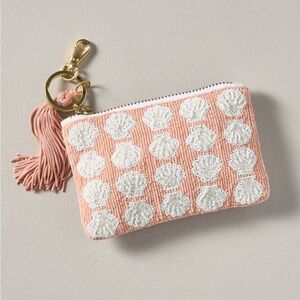 Anthropologie The Fiona Beaded Coin Purse Shells Pink White NWT